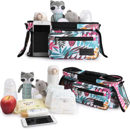 Momcozy Universal Stroller Organizer, 2 Insulated Cup Holders, Removable Zip Pocket, Adjustable Straps, Large Capacity Baby Essentials Compact Design, Fits Any Stroller (Multicolor)