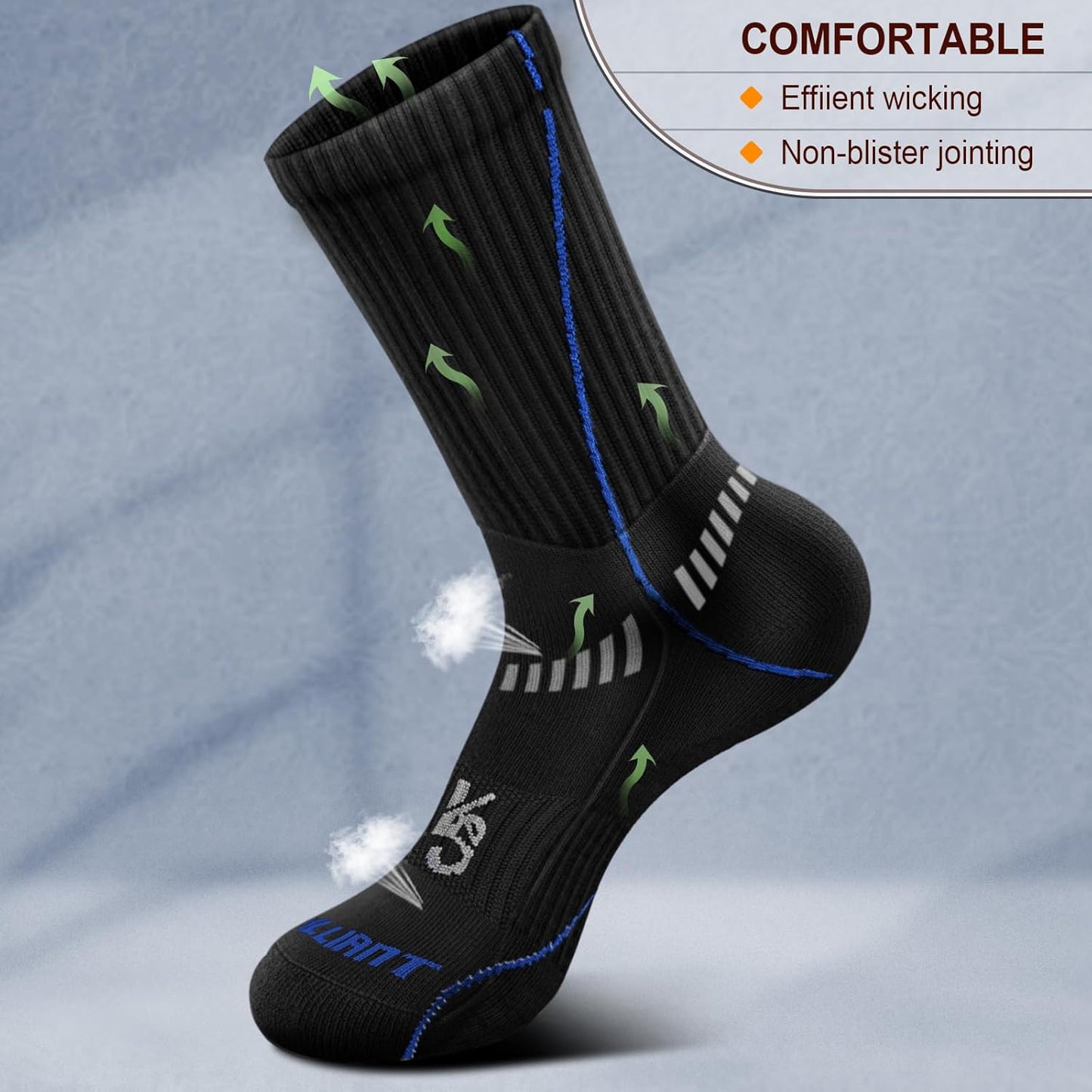 BULLIANT Compression Socks for Men 6Pairs, Athletic Crew Socks Cushioned For Men Sports Running-Arch Support