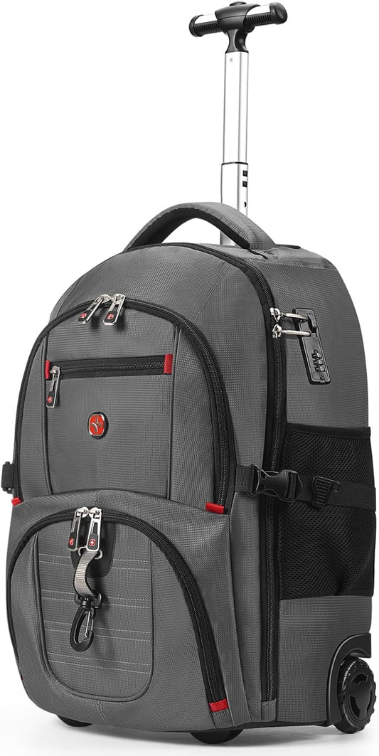 star cloud 21x14x9 Rolling Backpack with Wheels - Water-Resistant, 17.3" Laptop Compartment, Ideal Carry-On for Overnight Travel, College, Work - Wheeled Business Backpack for Adults