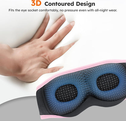 LC-dolida White Noise Sleep Mask, 3D Sleep Headphones with 16 Soothing Sounds, Bluetooth 5.4 Sleep Eye Mask with Timer, Total Blackout Sleeping Headphones for Side Sleeper(Pink)