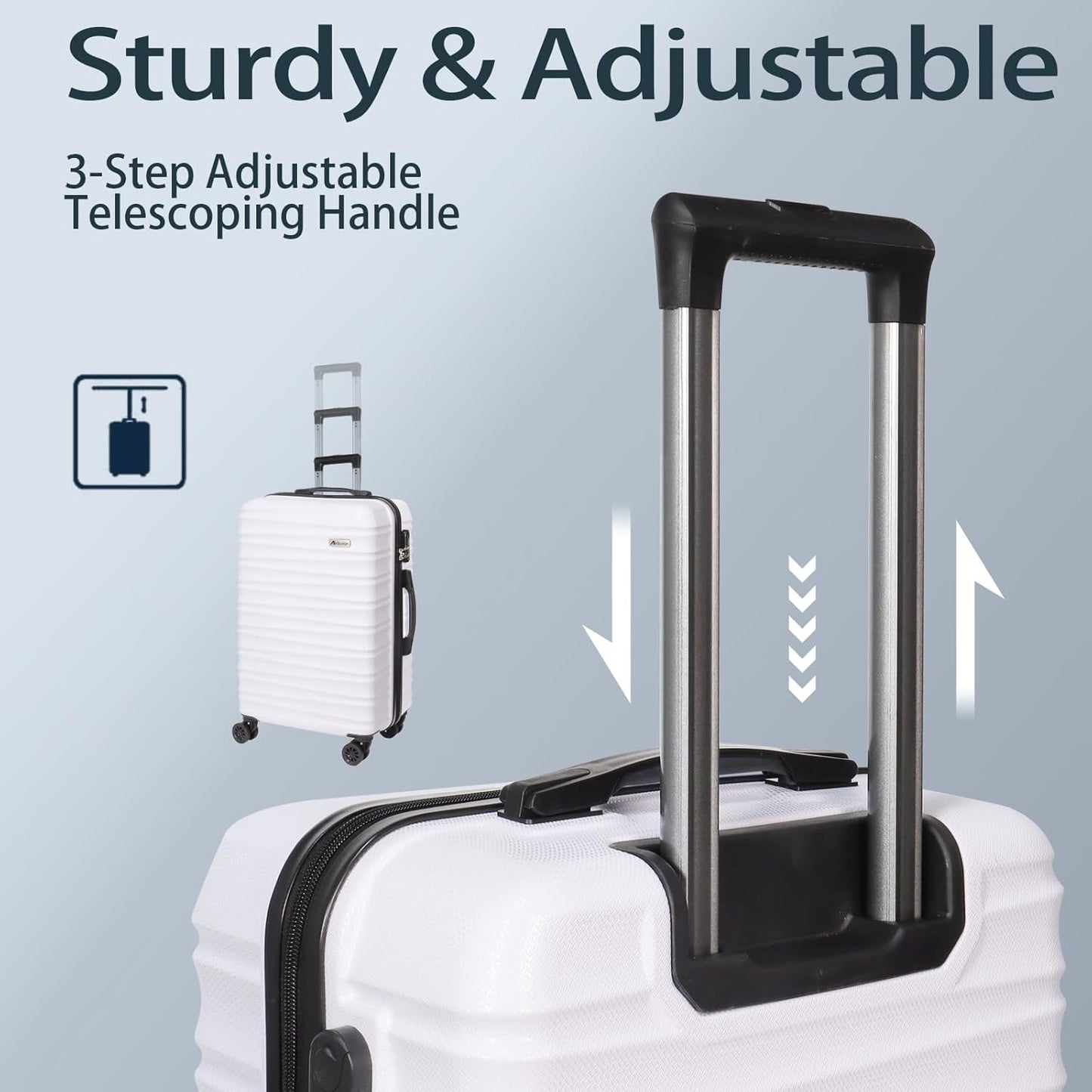 Luggage Set 3 Pieces (20/24/28) -Suitcase Set - Carry on Luggage with Wheels - Check-in Luggage - PC + ABS Durable Suitcase Rotating Silent Wheels Hardside Luggage with Spinner Wheels,5pcs (White)