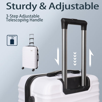 Luggage Set 3 Pieces (20/24/28) -Suitcase Set - Carry on Luggage with Wheels - Check-in Luggage - PC + ABS Durable Suitcase Rotating Silent Wheels Hardside Luggage with Spinner Wheels,5pcs (White)