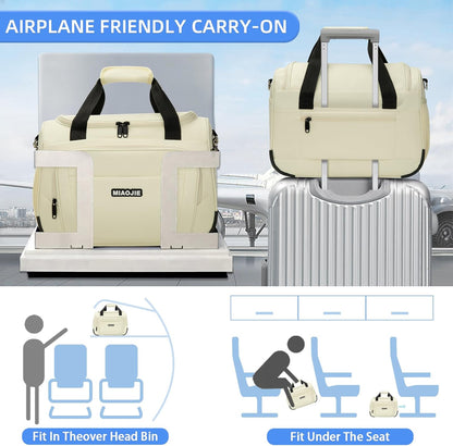 Underseat Carry On Luggage Lightweight Travel Tote Weekender Bag Overnight Duffle Bag for Travel, Travel Essentials Personal Item Travel Bag for Women and Men, Beige-16Inch