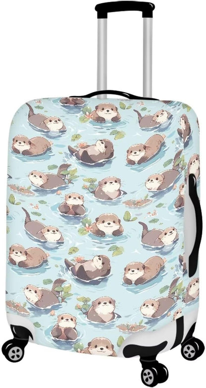 Otter Print Suitcase Cover Fit 18-21 Inch Travel Luggage Covers with Zipper Non Slip Luggage Cover for Suitcase Zip Closure Elastic Suitcase Cover Protector Cute Baggage Cover