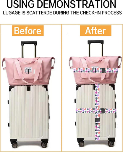 Luggage Straps for Suitcases, Adjustable Travel Belt, Durable Wide Luggage Strap, Cute Suitcase Strap Identifiers with Buckle, Bag Straps for Luggage, Cute Colorful Paws