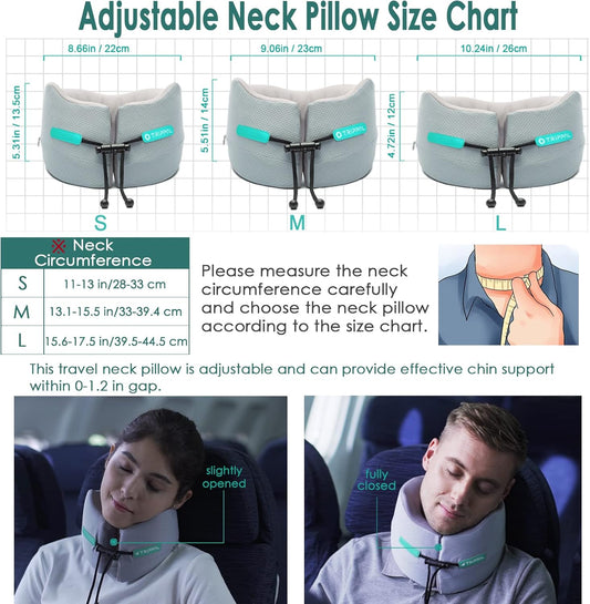 GOLDORANGE Travel Pillow Flight Neck Pillows Best Memory Foam Neck Pillows for Sleeping Airplane Car Home Office Chin Head Support Rest Travel Essentials with Compact Carry Bag Grey S