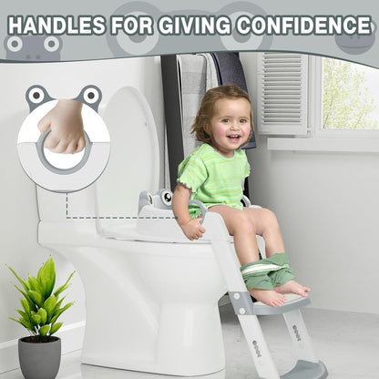 Potty Training Seat with Ladder for Kids – Soft PU Padded Toilet Training Seats, Foldable Toddler Step Stool with Non-Slip Design, Easy Setup for Home Bathroom Use