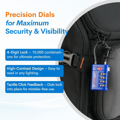 Forge TSA Approved Luggage Locks 4 Digit Combination TSA Travel Locks with TSA008, Open Alert Indicator, Zinc Alloy Body for Luggage, Suitcase, Backpack, and More. 3 Color 6 Locks.