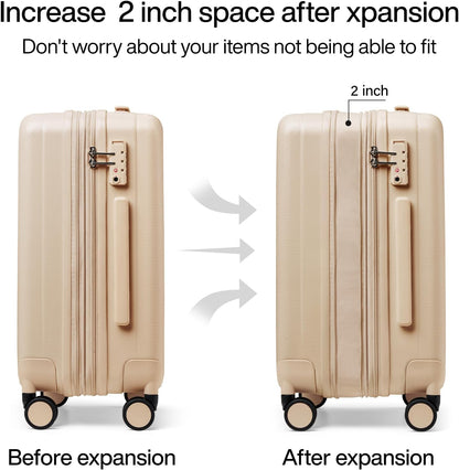 Hanke Expandable Hard Shell Luggage Sets 2 piece Carry on Luggage with Wheels Suitcases Lightweight Checked Travel Luggage Rolling Large Suitcase Travel Luggage Bag Woman Men 20/29 Inch Cuba Sand Pink