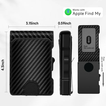 Zeeker Mens Air Wallet, with Smart Tracker, RFID Blocking Credit Card Clip, Bi-Fold Minimalist Wallet, Compatible with Apple Find My IOS Only, Replacement AirTag Chip(Carbon Fiber Pattern)