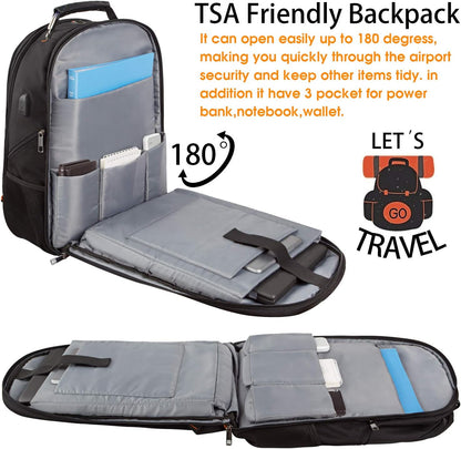 Travel Backpacks for Men Women,Extra Large College School Laptop Bookbags with USB Charging Port,RFID TSA Friendly Water Resistant Business Computer Bag with Luggage Sleeve Fit 17.3''Laptop 45L,Orange