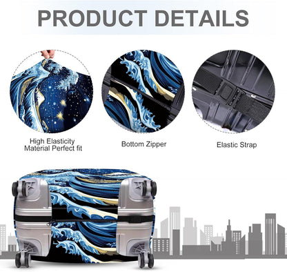 ANNA QUEEN Starry Ocean Wave Luggage Cover, Suitcase Protector with Artistic Van Gogh Style, Stretchable, Washable Travel Cover for 20-22 Inch Luggage