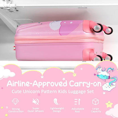HONEY JOY Kids Luggage, 12" Toddler Backpack & 18" Travel Suitcase with Wheels, Lightweight Toddler Girls Suitcase, Durable ABS Hardshell, 2Pcs Carry On Luggage Set for Boys Girls