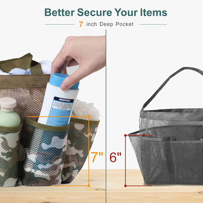 F-color Shower Caddy Portable - Mesh Shower Bag Basket Tote for College Dorm Room Essentials Bathroom Gym Camp Quick Dry for Women Men with S Hook, Brown Camouflage