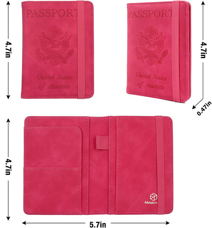 Melsbrinna Premium Leather Passport Holder Covers Case, Waterproof Rfid Blocking Travel Wallet Passport Holder with Pen Holder, Cute Passport Book for Women/Men