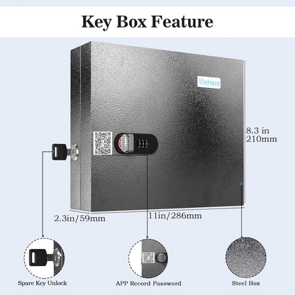 WeHere Key Lock Box, Wall Mount Key Cabinet With 16 Key Tags & Combination Lock - Mini ERP - Great for Valets, Hotels and House Keeps