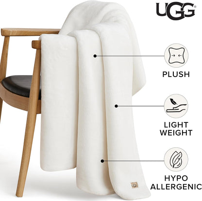 UGG Whitecap Plush Throw Blanket Fleece Lightweight Soft Cozy Throw for Couch or Bed Luxury Home Decor for Living Room Washable Hypoallergenic Blankets for Dorm Decor, 50-inch x 70-inch, White Snow