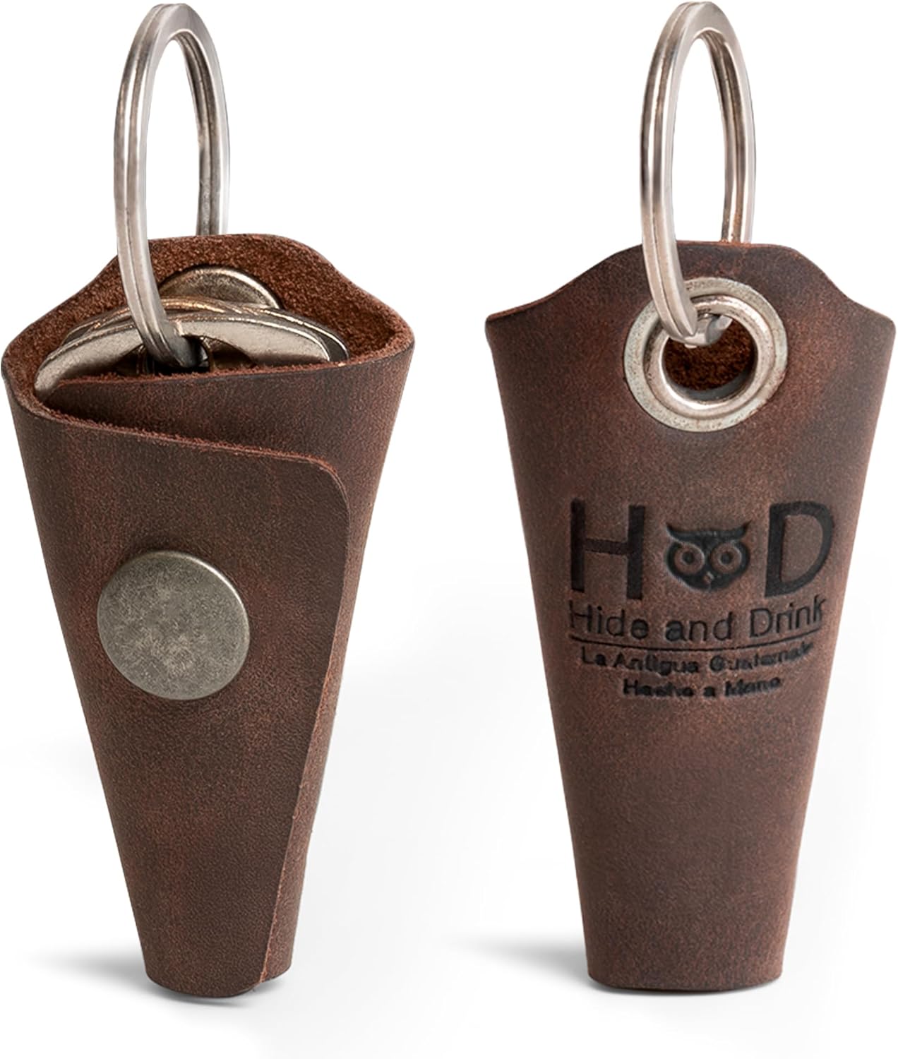 Hide & Drink Full Grain Leather Wrap Keychain, Organizer Snap Closure, Key Ring Cover, Silencer Sleeve Key Holder for Men