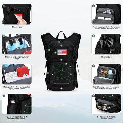 Maelstrom Hydration Hiking Backpack with 2L/3L Water Bladder, High Flow Bite Valve Camping Daypack Lightweight