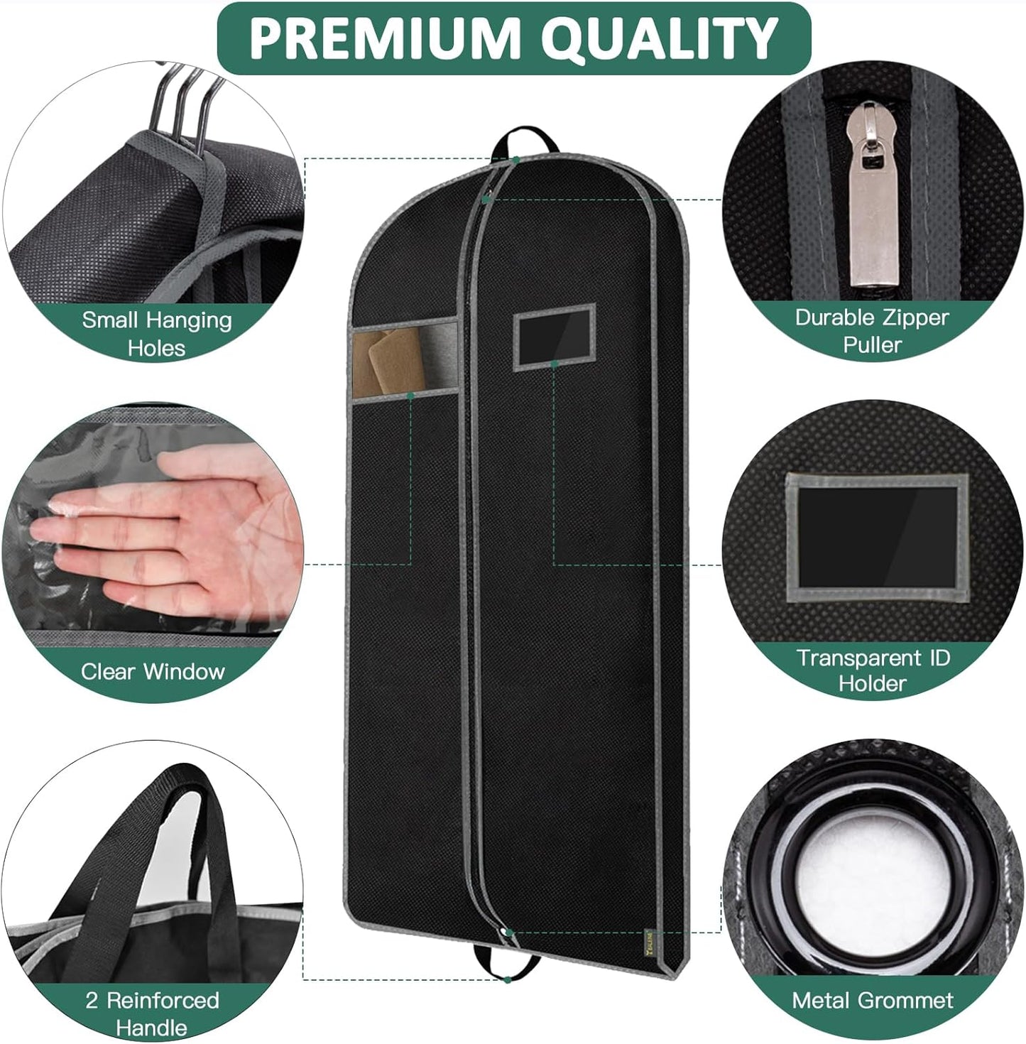 BALEINE 1PK Heavy Duty Garment Bag with Shoe Storage Travel Bag for Dresses, Suit, Coats Travel Essential (60", Black)