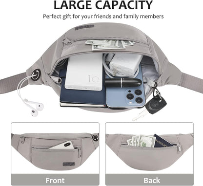 MAXTOP Large Crossbody Fanny Pack with 4-Zipper Pockets,Gifts for Enjoy Sports Festival Workout Traveling Running Casual Hands-Free Wallets Waist Pack Phone Bag Carrying All Phones