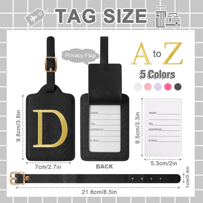 Personalized Initial Luggage Tags for Suitcase TSA Approved, Black Leather Cute Luggage Tag with Privacy Cover Name Card, Embroidered Custom Luggage Tags Travel Backpack Tags Gifts for Women Kids(D)