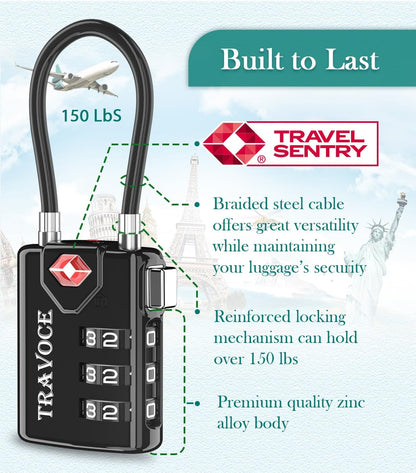 TSA Approved Luggage Locks, Travel Locks Which Also Work Great as Gym Locks, Toolbox Lock, Backpack and More, Black 6 Pack