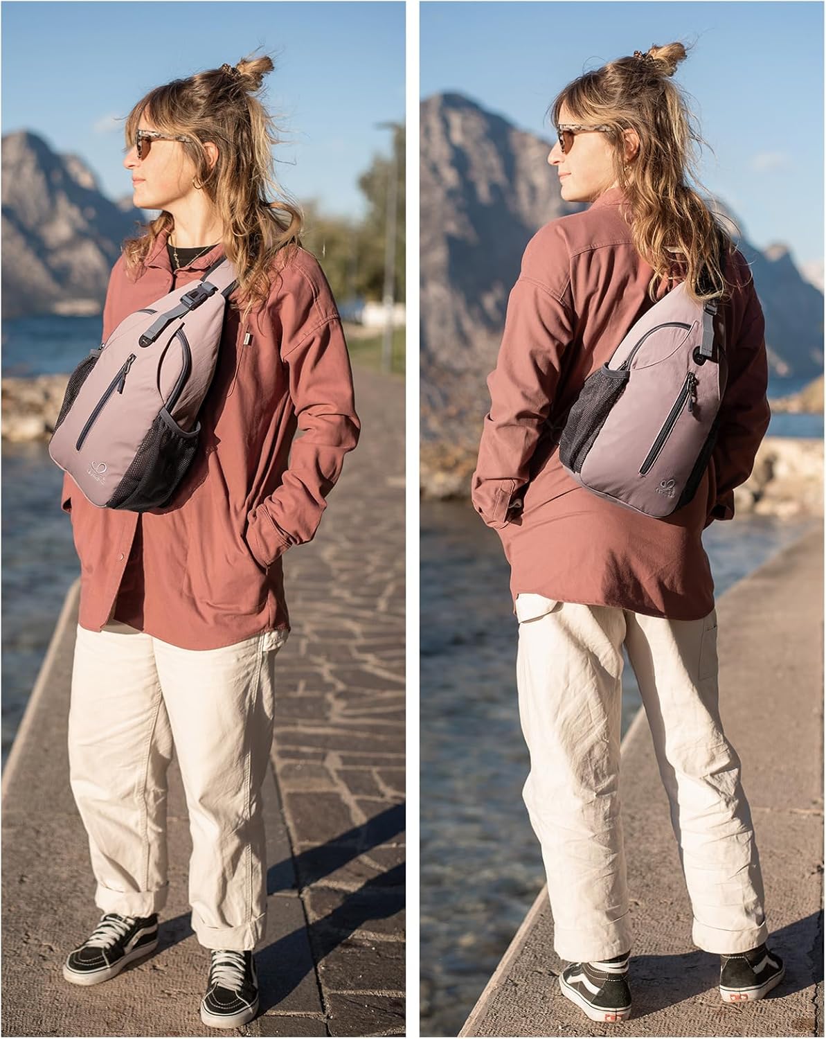 WATERFLY Crossbody Sling Backpack Sling Bag Travel Hiking Chest Bag Daypack (Pink)