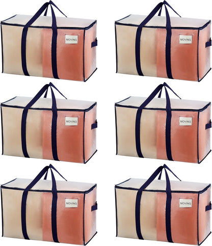 VENO 6 Pack Moving Bags, Heavy Duty, Moving Boxes Alternative, Packing Storage Supplies for Dorm Room Essentials with Zipper for Clothes, Extra Large Totes for Packaging (Clear, 6 Pack)