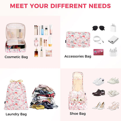 BAGAIL 8 Set Packing Cubes Luggage Packing Organizer Bags for Travel Accessories-Pink Flamingo