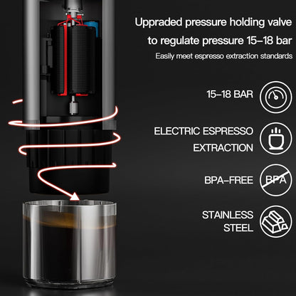 CONQUECO Portable Espresso Coffee Machine: 12V Electric Small Travel Expresso Maker - Self Heating 8 Cups Battery Powered Compatible for Nespresso Capsule - for Camping RV Hiking Office (Smoke Blue)