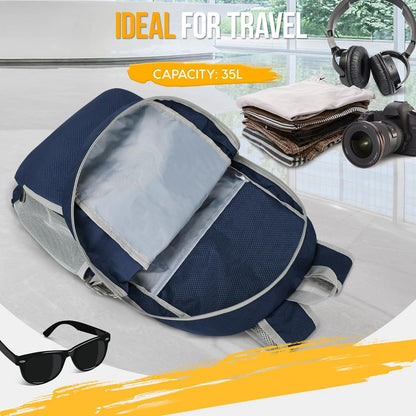 ZOMAKE Lightweight Packable Backpack 35L, Light Foldable Backpacks Water Resistant Collapsible Hiking Bag, Compact Folding Day Pack for Travel Camping(Navy Blue)