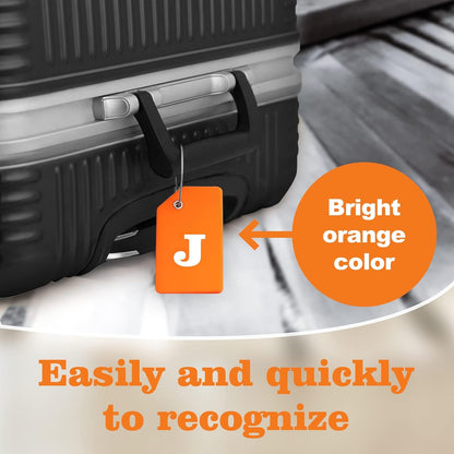 8 Pcs Luggage Tags for Suitcases, 26 Initial Letter Travel Luggage Baggage Identification Labels ID Tags Fully Bendable Tags with Stainless Steel Loop (Letter J, Colorful)