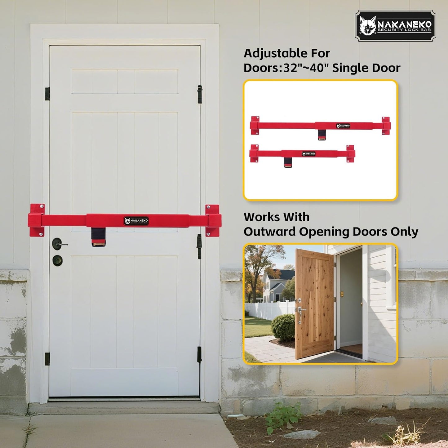 Door Security Bar-by NAKANEKO The Entire Width of Your Outward Opening Front Door-Safe Jobsite Office bar. 2500 pounds of Resistance Fits Doors 33"-40" Wide.(Combination Lock)