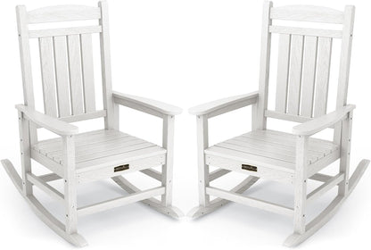 SERWALL Outdoor Rocking Chair Set of 2, HDPE Patio Rocking Chair All-Weather Porch Rocker for Balcony, Yard, White