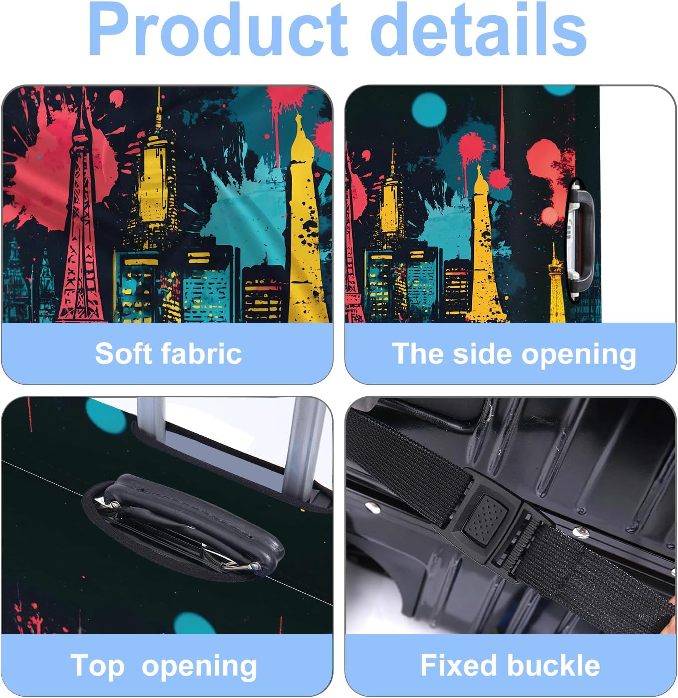 Luggage Cover Washable Suitcase Protector Anti-scratch Suitcase cover Fits 20-34 Inch Luggage (Tower-4, S(20-22inch suitcase))