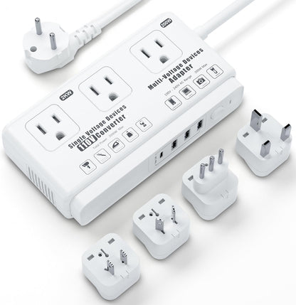 220v to 110v Voltage Converter Adapter: International US to Europe Travel Power Strip Plug Transformer - 2000W Electric Hair Dryer Step Down Outlet Converters for US European UK EU Italy