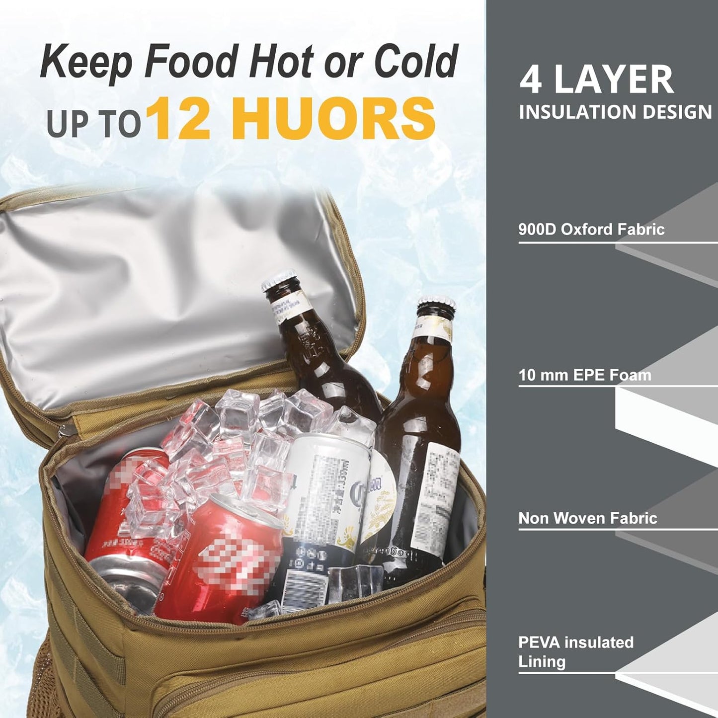 Tactical Backpack Cooler,Soft Lightweight Leakproof Cooler Backpack,Insulated Cooler Bag,Portable Soft Cooler Bag Waterproof for Beach, Travel, Camping, Picnic, Hiking