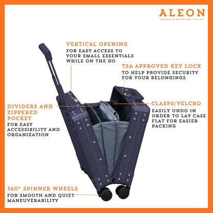 Aleon 16” Aluminum Vertical Underseat Carry-On Luggage - Luxury Business Briefcase with Wheels - Hardshell Suitcase for Airplane Travel (Sapphire)