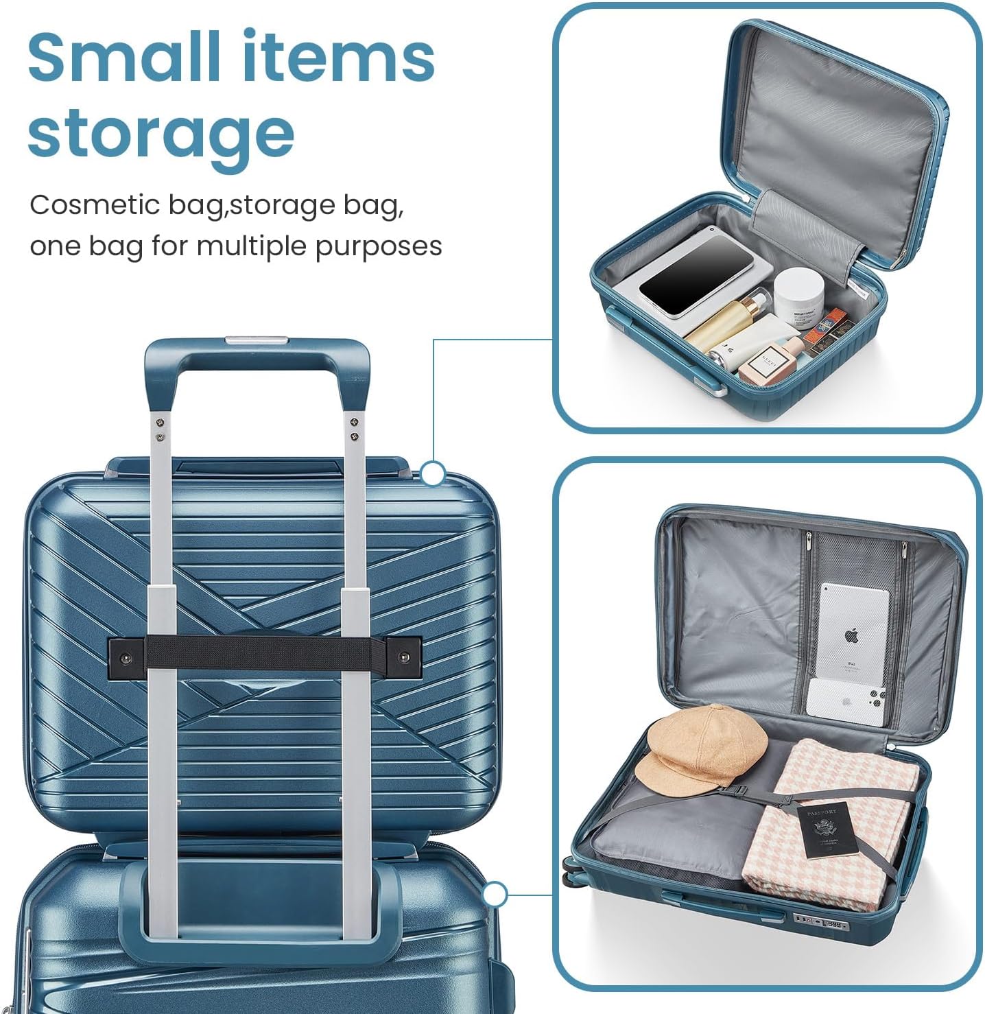 Campfun Luggage 4 Piece Sets, Expandable Carry On Luggage Set Hardshell PP, Suitcase Set with Double Spinner Wheels, Checked Durable Lightweight with TSA Lock, 14in 20in 24in 28in-Peacock Blue(C)