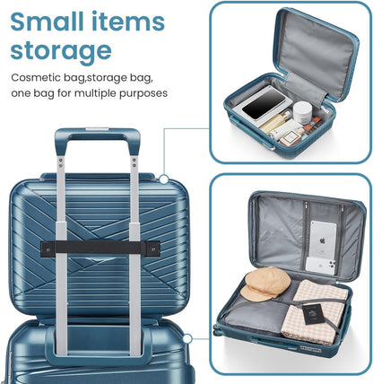 Campfun Luggage 4 Piece Sets, Expandable Carry On Luggage Set Hardshell PP, Suitcase Set with Double Spinner Wheels, Checked Durable Lightweight with TSA Lock, 14in 20in 24in 28in-Peacock Blue(C)