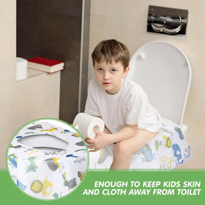 50 Packs Disposable Toilet Seat Covers Extra Large Individually Wrapped for Kids and Adults, Portable Non Slip Waterproof Potty Seat Covers for Toddlers Potty Training, Travel (Animal)