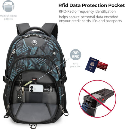 Swissdigital Laptop Backpack with USB Charging Port, Travel Backpack Fits 15.6 inches Computer, 31L Backpack for Men, Dark Green | SD803