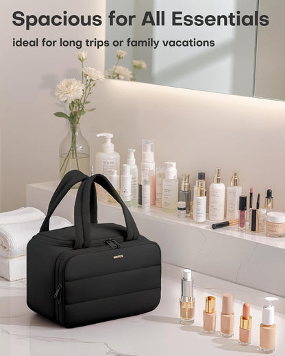 HOTOR Travel Toiletry Bag - Wide-Open Toiletry Bag for Women, Multi-Pocket Makeup Bag for Travel Essentials, Wet & Dry Separation Travel Accessories for Trip, Gym, 11.4" x 5.9" x 8.3", Black