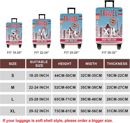 WUJIAONIAO Travel Luggage Cover Baggage Suitcase Cover Protector Skins 18-32 Inch (Tourist Attraction A28, XL (for 29-32 inch luggage))