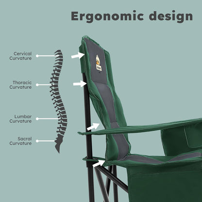 Oversized Camping Chairs 2 Pack - 450lbs Support Heavy Duty Folding Camp Chair Wide Portable Outside Collapsible Chairs with Carry Bag,Cooler,Cup Holder for Outdoor,Lawn,Sports,Baseball,Soccer-Green
