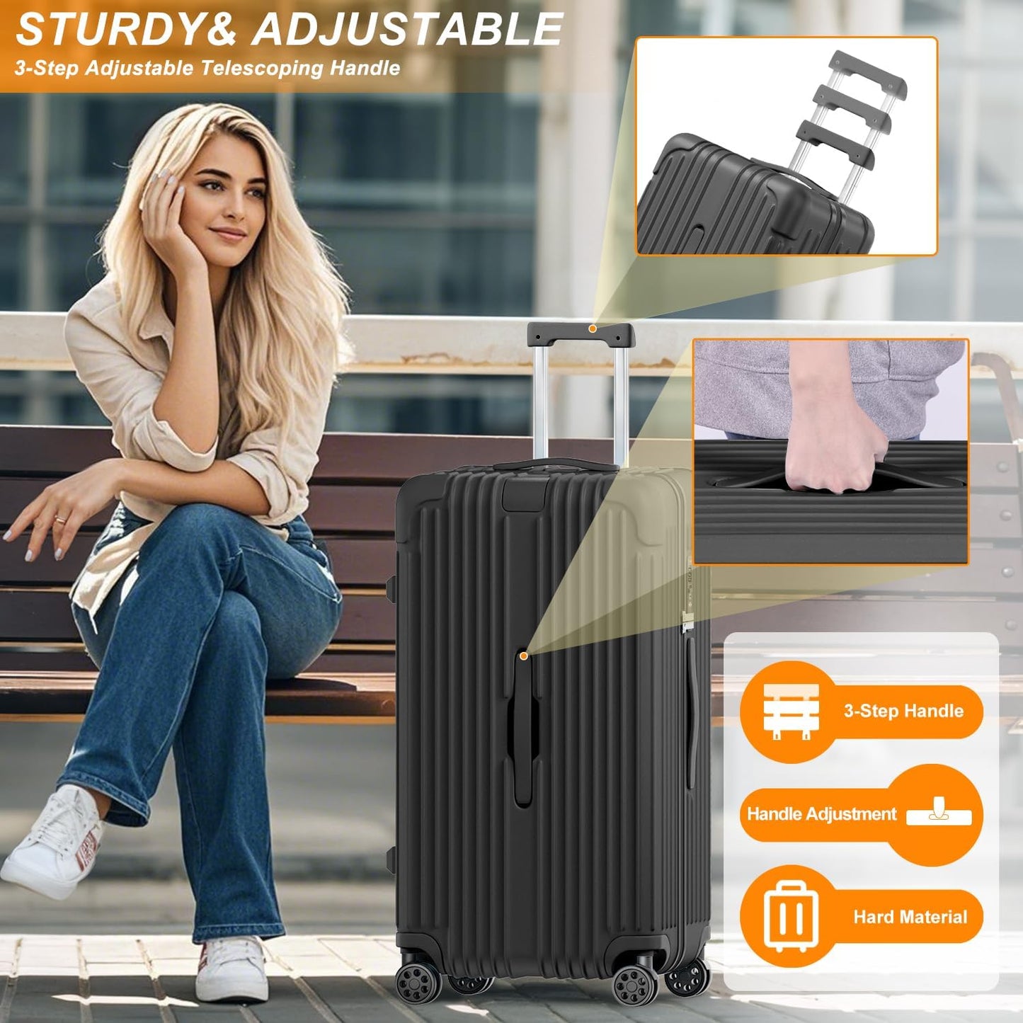 Krute Luggage Sets 2 Piece Suitcase with Spinner Wheels PC+ABS Hardside Suitcases Charging Port TSA Lock Carry On Luggage with Cup Holder 20+28 Inch