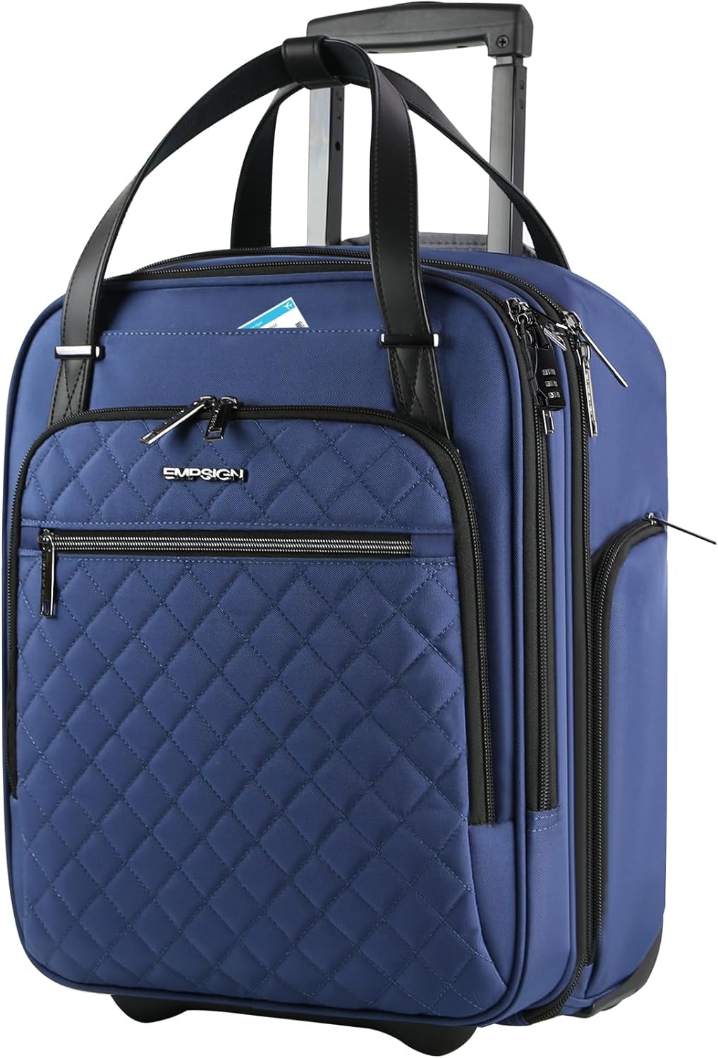 EMPSIGN Underseat Carry On Wheeled - 16" Carry on Bag with Wheels Multi-functional Lightweight Rolling Bag Overnight Weekender Small Suitcase for Women Men Travel Business, Haze Blue