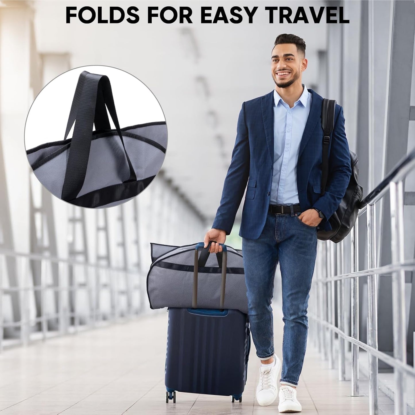 BALEINE 5PK Heavy Duty Garment Bag with Shoe Storage Travel Bag for Dresses, Suit, Coats Travel Essential (60", Grey)