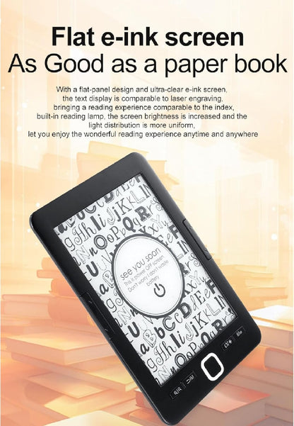 BK6033 Ebook Reader, 6in EInk Screen E Reader, Built in 8G Memory, Adjustable Font Sizes, Types & Brightness, Portable Electric Book Readers, Audiobooks, 32G Expansion